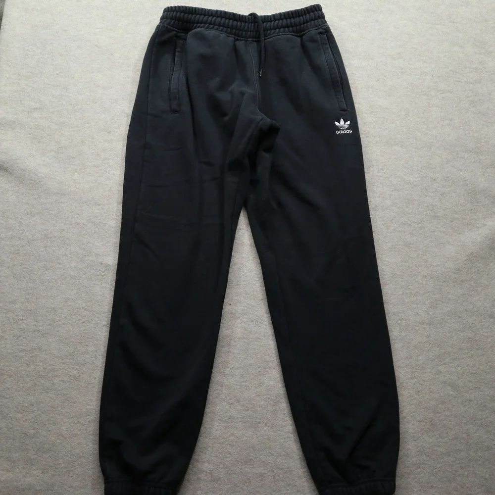 Adidas Joggers Mens Small Black Trefoil Fleece Sweatpants Modern Zip Pockets